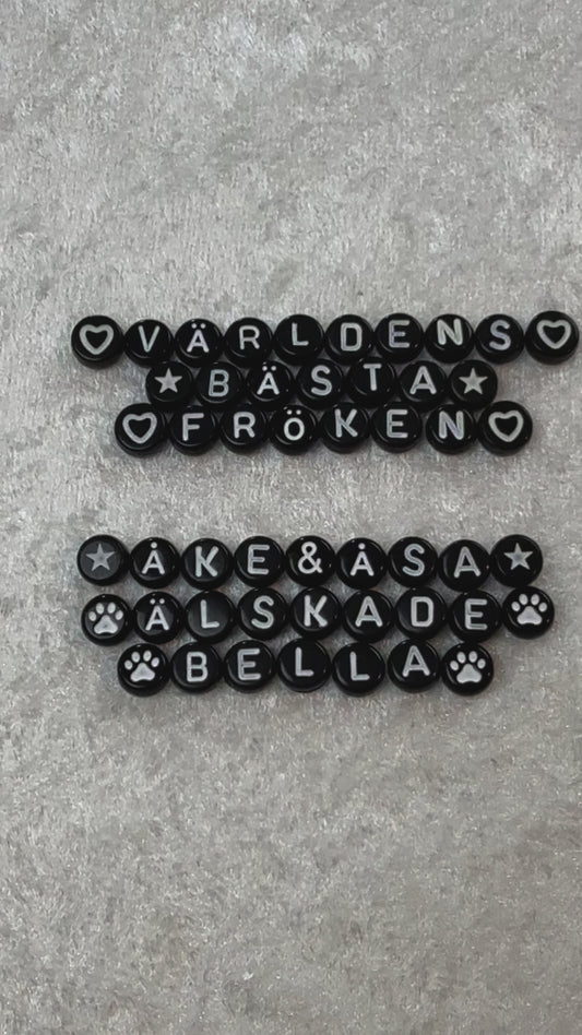 Svarta Bokstavspärlor A-Ö med Tass, Stjärna & Hjärta - Totalt 3300 Pärlor för Kreativa Projekt!